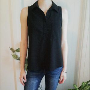 Black Collared Button Tank